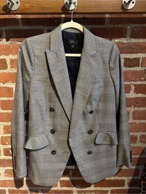 JCREW Double-Breasted Glen Plaid Blazer - Gray